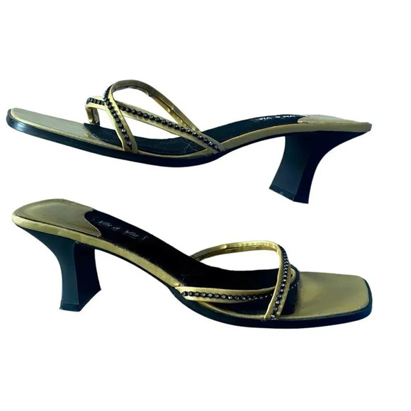 y2K Square Toe Slip On Block Heel Sandals Womens 8.5 Rhinestones 90s - Picture 4 of 8